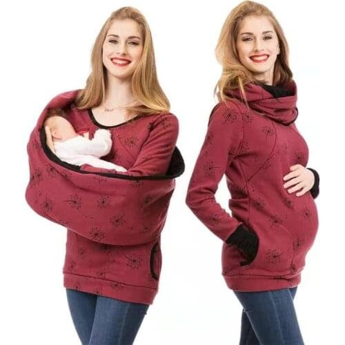 Maternity Winter Hoodies Clothes With Scarf Hooded Breastfeeding Sweater Premaman Pullover Sweat Shirt Pregnant Woman Jackets Up