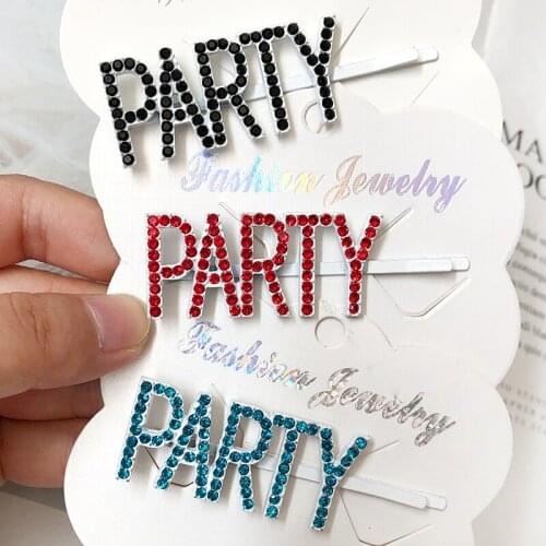 2019 Hot Sale Hair Accessories Crystals Letter Hair Clip PAPTY Pins Custom Word Hair Pin