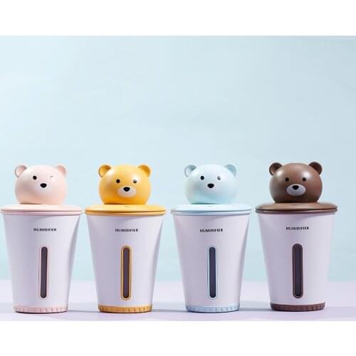300ML Large Capacity Humidifier Cute Bear Air Humidifier Ultrasonic Atomizer Cotton Filter Type Mist Maker USB Diffuser 4 Colors
