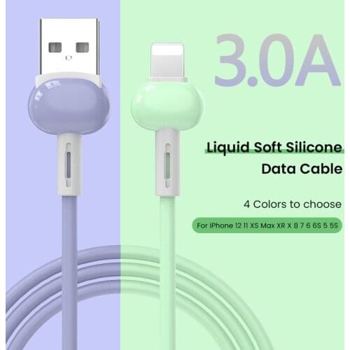 3A Liquid Fast Charging USB Cable For iPhone 12 11 XS Max XR X 8 7 6S 5S Mobile Phone Cable soft rubber Fast Data Charging cable