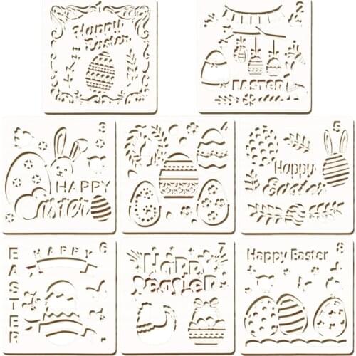 8Pcs Easter Drawing Painting Stencils Template Sets Washable PET Stencils for Painting Decoration Crafts for Kids Gift
