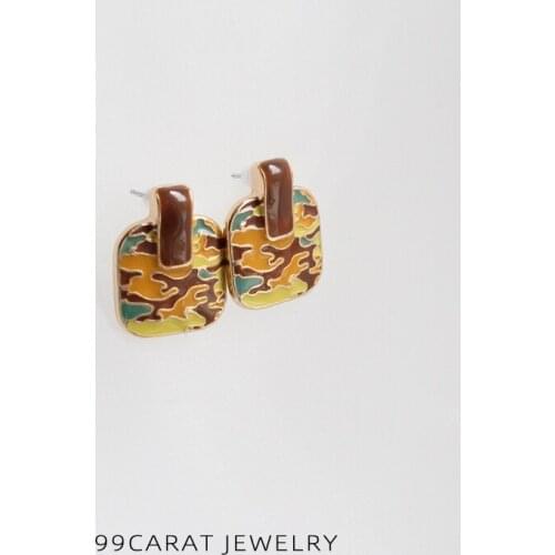 99 carat camouflage drop glaze Square Earrings exaggerate personality fashion cool European and American art special brand new f