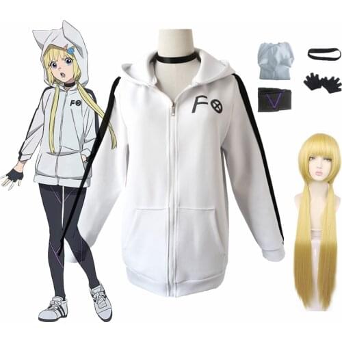 Anime Manga Cosplay Kemono Jihen Kon Costume Top Zipper Hooded Hoodies With Wig