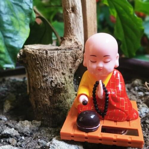 Solar LittleMonk Buddha Statues Buddhist Sculptures Tathagata Cute Budha Home Garden Decoration Buda Table Ornaments Boutique