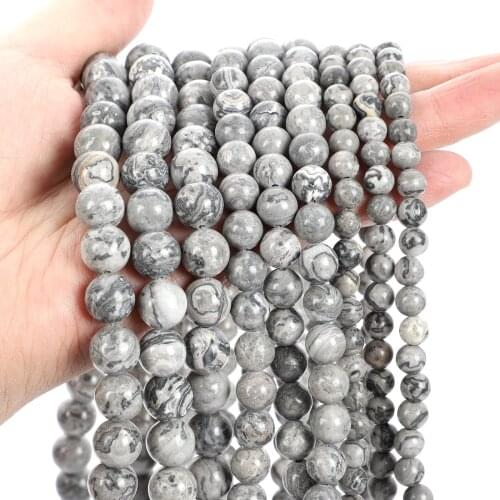 Natural Stone Beads Grey Map Stone Round Loose Spacer Bead For Jewelry Making DIY Bracelets Necklace Accessories 4/6/8/10/12MM