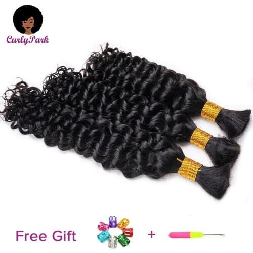 CURLYPARK Human Braiding Hair For Black Women 100% Brazilian Bulk Human Hair Deep Curly Weave Bundles