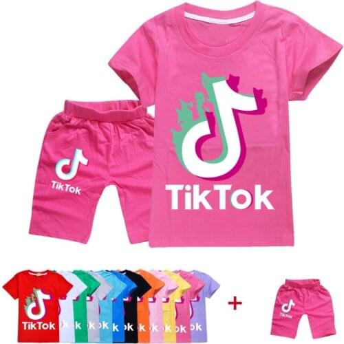 TIK TOK Kids Top Shorts Suit For Children Sweatshirt Boys Girls Short Sleeve Print Cartoon Streetwear