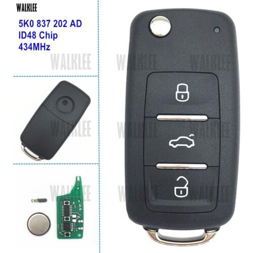 WALKLEE 5K0837202AD Remote Key for VW/VOLKSWAGEN 5K0 837 202 AD Beetle Caddy Eos Golf Jetta Polo Scirocco Tiguan Touran 434MHz
