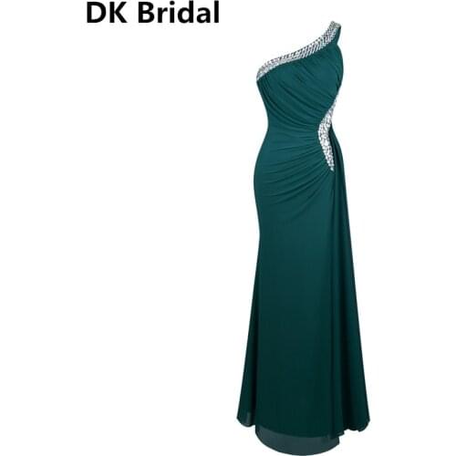 Long Mermaid Prom Dress Beading One Shoulder Split Front/Side Pleat Draped Evening Dress Vestido De Noiva