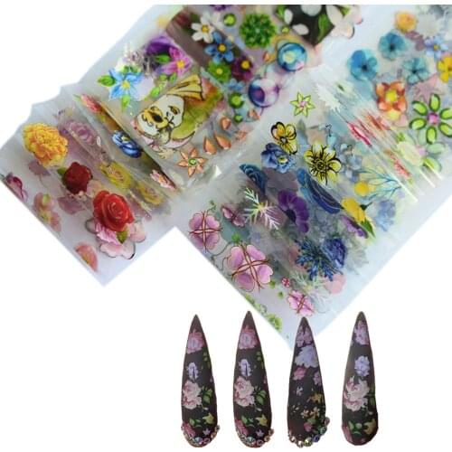 8Pcs Holographic Nail Foil 4cm*100cm Starry Flower Transfer Foil Nail Stickers Decals Summer Adhesive Foil for Nails Stickers