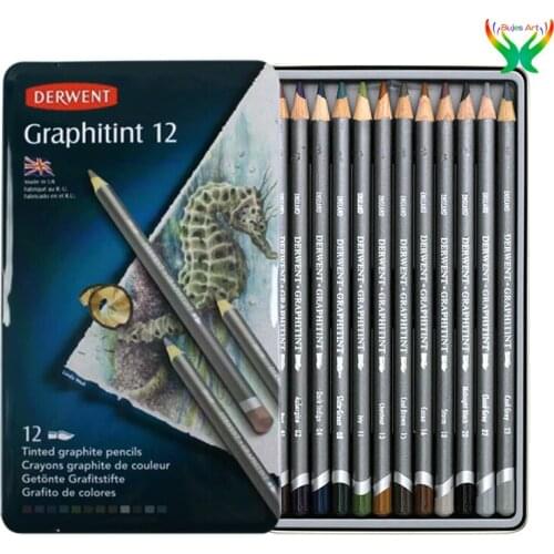 Derwent 12 colour iron box Graphitint water soluble colour lead graphite colour student painting art color pencil