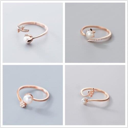 INZATT Real 925 Sterling Silver Pearl Zircon Plant Cross Adjustable Ring For Women Wedding Fine Jewelry Bohemian Accessories