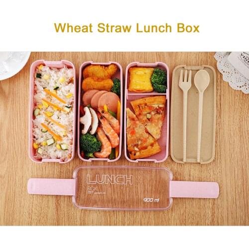 900ml Portable Healthy Material Lunch Box 3 Layer Wheat Straw Bento Boxes Microwave Dinnerware Food Storage Container Foodbox