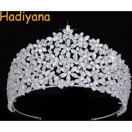 Crown HADIYANA Lovely Flower Shape Design For Ladies Sparkling Bridal Jewelry Crowns BC4465 Full Zircon Corona Princesa
