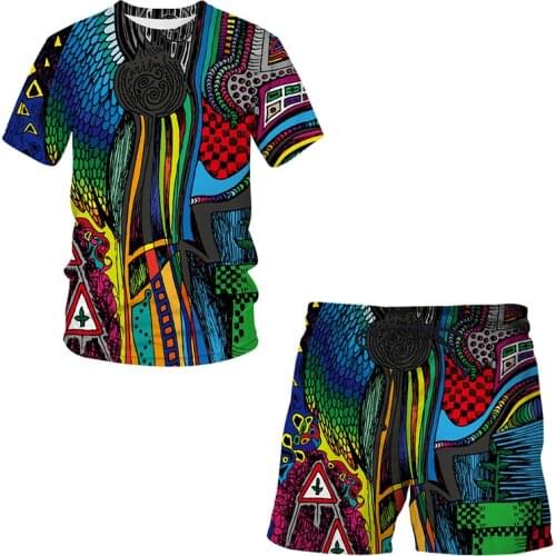 Summer Abstract pattern 3D Short-sleeved Suit Man / Woman Casual Clothes T-shirt + shorts 2-piece suit Streetwear Men clothing
