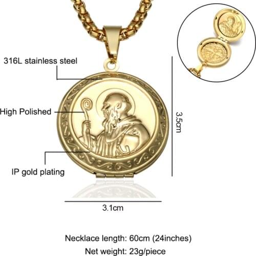 WT-REN009 Stainless steel Catholic Saint Benedict openable box titanium steel pendant titanium steel religious exorcist necklace