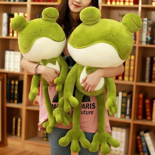 Stuffed Doll Cartoon Skin-friendly Colorful Green Frog Stuffed Doll Soft Animal Reading Pillow Cushion Doll Gift For Children
