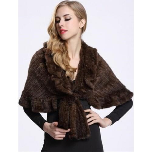 Genuine Knit Mink Fur Shawl Poncho With Rose Flower Womrn Winter Natural Fur Mink Coats
