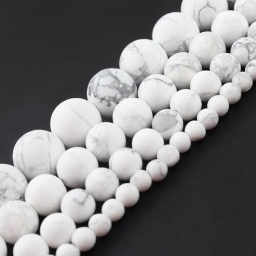 Natural Dull Polish Matte White Turquoises Howlite Stone Round Loose Bead For Jewelry Making DIY Bracelet Accessories 4 6 8 10mm