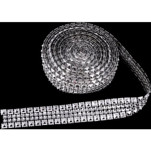 New 5 Yards Plastic Crystal Rhinestone Chain Ribbon Trim Sewing Applique Silver DIY Craft for Wedding Dress Garment Acessories