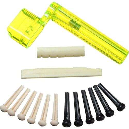 New 6 String Acoustic Guitar Nut Saddle Part + 2x String Winder +12x Bridge Pins Kit