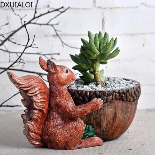 Personality creative resin squirrel shape flower pot animal decoration desktop balcony mini potted decoration home decoration