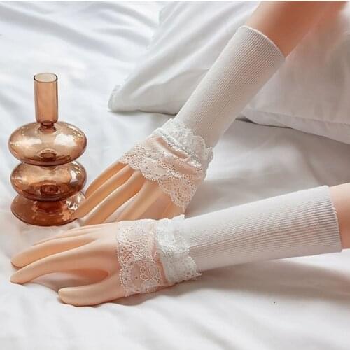 Korean Women Knit Lace Arm Wrap Sleeve Touch Screen Driving Glove Spring Cotton Elastic Bracer Cycling Half Finger Mitten L97