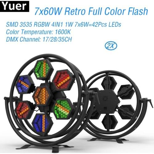 2Pcs/Lot 7X60W LED Full Color Retro Flash Light RGBW 4IN1 LED Strobe Light Stage Flashing Lights Dance Club For DJ Disco Party