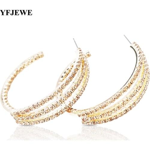 Top Popular Rhinestone Circle Earrings Simple Big Circle Earrings Silver Color Crystal Hoop Earrings For Women Girls #E069
