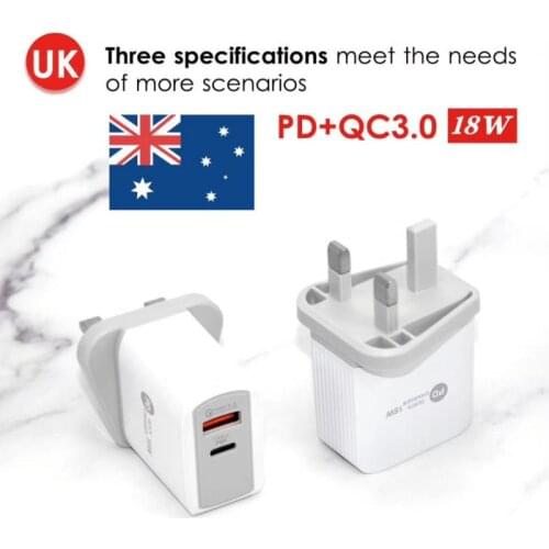 Portable 18w Type-c Fast Charger Compatible With European, American And British Specifications QC3.0 Mobile Phone Charger