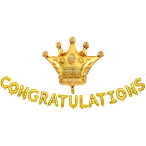 Congratulations Letter Balloons Banner with Crown Balloon Party Decorations Home Decor Mylar Foil Balloon Birthday Supplies