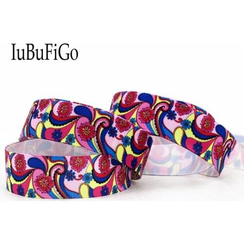 [IuBuFiGo] 60 yards 7/8" 22mm Bohemia Printed Grosgrain Ribbon Paisley flowers ribbons DIY bowhair handmade materials 1157