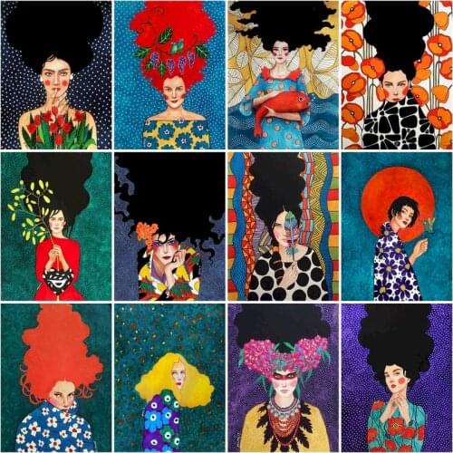 SDOYUNO Painting By Numbers Kits Long Hair Cool Girl Figure Oil Paints Acrylic Cnavas Home Decor Wall Artcraft Picture 60x75cm