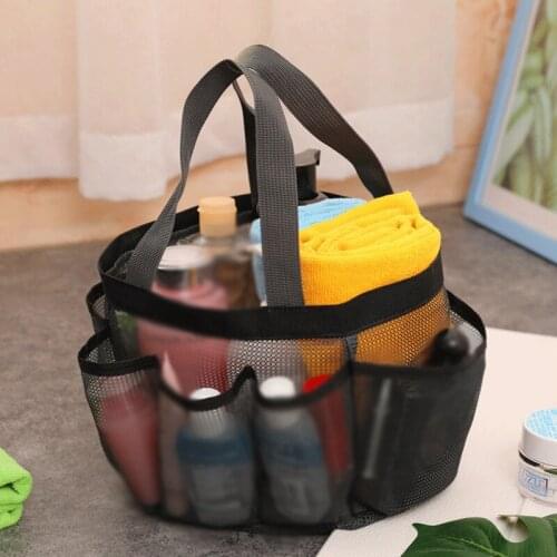 Hand Net Eye Beach Bath Bag With 8 Pocket Mesh Bathroom Basket Big Capacity Practical Household Storage Tools