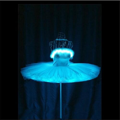 DMX programmable led light outfit full color glowing singer party wears luminous ballet dress feather skirt stage led costume dj