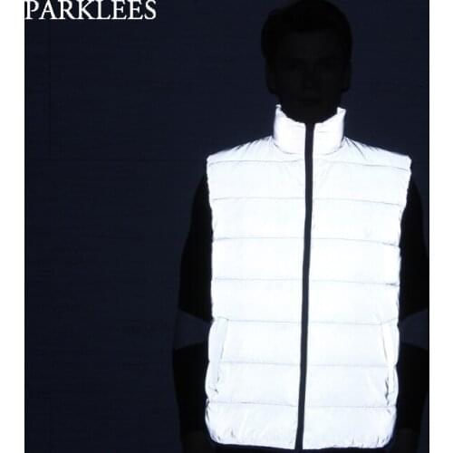 Reflective Mens Winter Vests Casual Slim Fit Winter Jacket Women Sleeveless Jacket Zipper Men Vest Jacket Chalecos Para Hombre