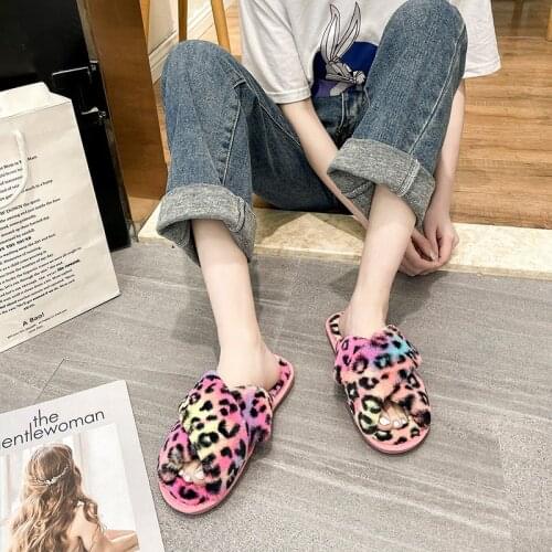 Cross Plush Slippers Autumn Winter New Colorful Flat Shoes Simple Warm and Comfortable Slippers Home Soft Ladies Flip Flops
