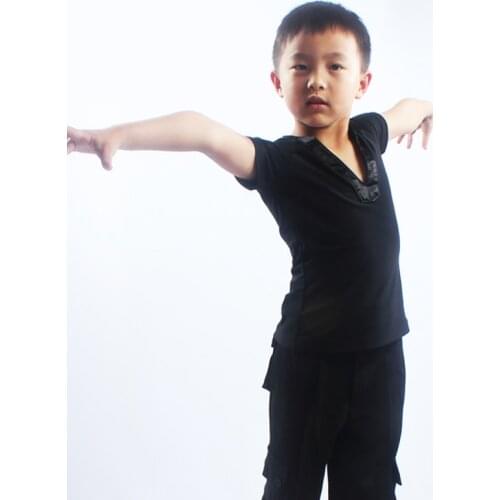 Latin Dance Top Short Sleeve V-Neck Boys Cha Cha Rumba Samba Salsa Shirt Kids Dancing Competition Performance Wear DNV11337