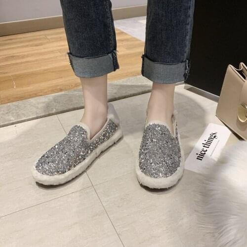 Winter Flats Women Shoes Loafers Flat Heel Shoes Lazy Women Moccasin Mules Shoes for Women Round Toe Zapatos De Mujer W36-86