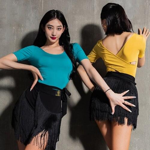 Womens Dance Tops Short Sleeves Summer Latin Dance Clothes Practice Wear Adult Samba Rumba Clothing Modern Dance Shirts BL6809