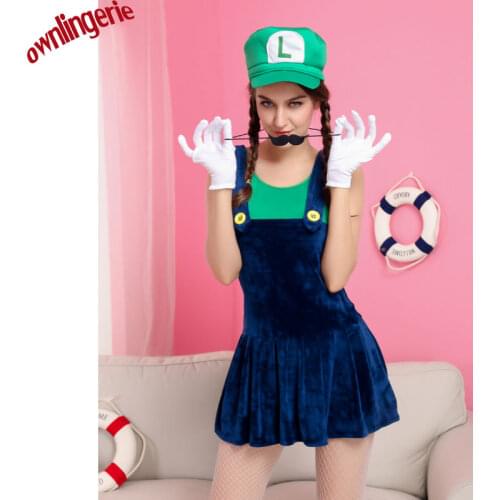 Costume women games cosplay costume clothing sexy plumber costume mario and luigi bros costumes for adults,mustache