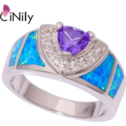 CiNily Created Blue Fire Opal Purple Zircon Cubic Zirconia Silver Plated Wholesale for Women Jewelry Ring #6 7 8 9 10 OJ8849