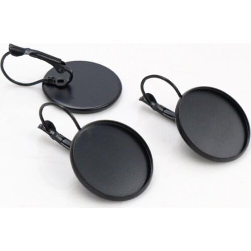 20mm 25mm 10pcs Black plated French Lever Back Earrings Blank/Base,fit 20 25mm glass cabochons,buttons;earring bezels (L5-11)