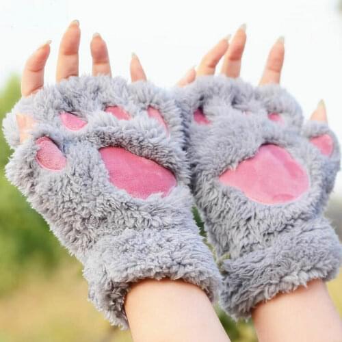 2019 Fashion Trend New Women Bear Cat Claw Paw Mitten Plush Glove Unique Stylish Novelty Costume Warm Winter Wear Half Finger