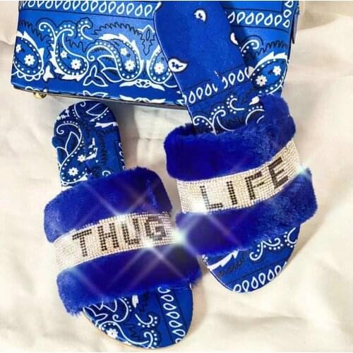 2021 Sandal Women Rhinestone Furry Slides Kawaii Slippers Faux Fur Flurry Slides Glitter Bling Rainbow Shoes Cute Plush Jelly