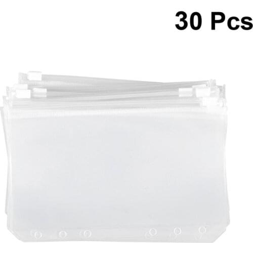 30PCS A6 Zipper Paper Storage Bag Transparent Business Side Pocket Loose-Leaf Case