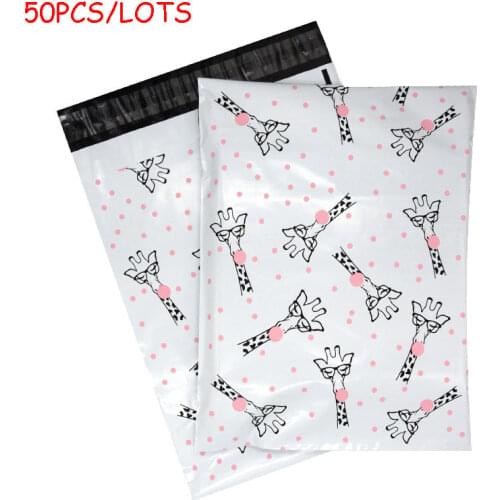 50Pcs/pack New Cartoon Giraffe Plastic Envelope Mailing Bags Waterproof Poly Pouch Shipping Bags Self Seal Clothing Courier Bags