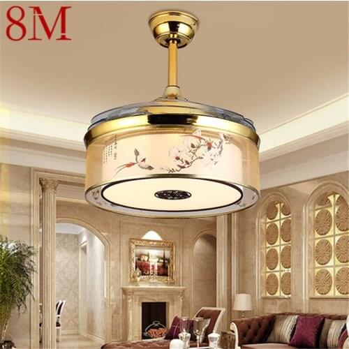 8M Ceiling Fan Lights Lamps Remote Control Without Blade Modern Gold LED For Home Dining Room Restaurant