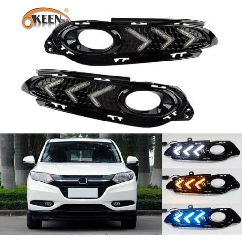 OKEEN 2pcs Car LED Daytime Running Light for Honda HR-V HRV Vezel 2014 2015 2016 2017 Day Light White Turn Signal Light Fog Lamp