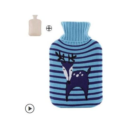 Free shipping 2000ml large stripe deer pattern Wool cloth cartoon hot water bag rubber water filling hot water bag bottle